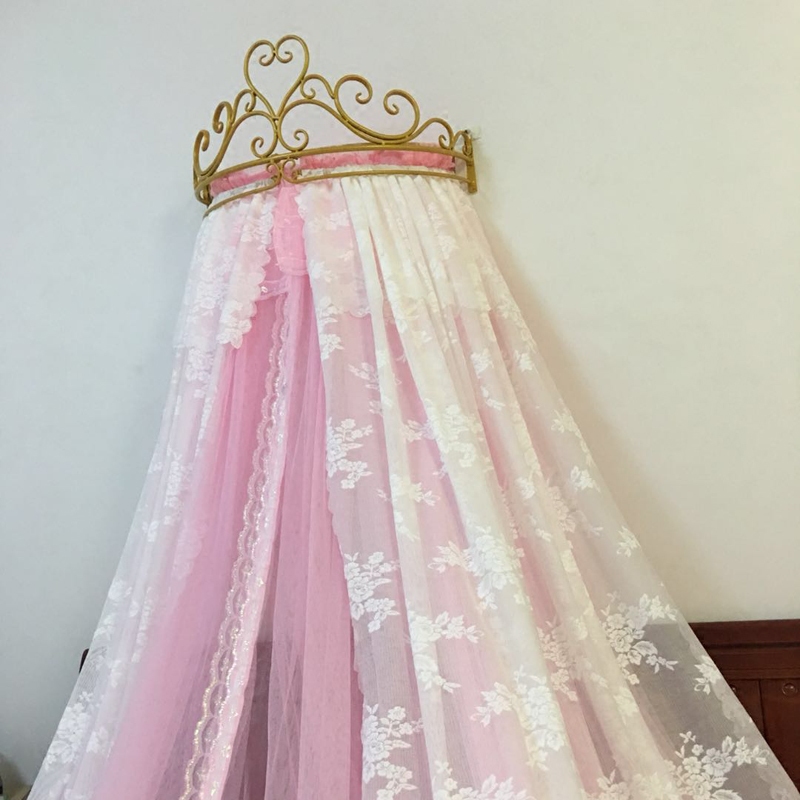Princess wind mosquito net bed curtain Crown frame Wedding bed curtain Floor-to-ceiling round bed suspended ceiling 1 2 meters pattern tent 1 8m1 5 meters bed