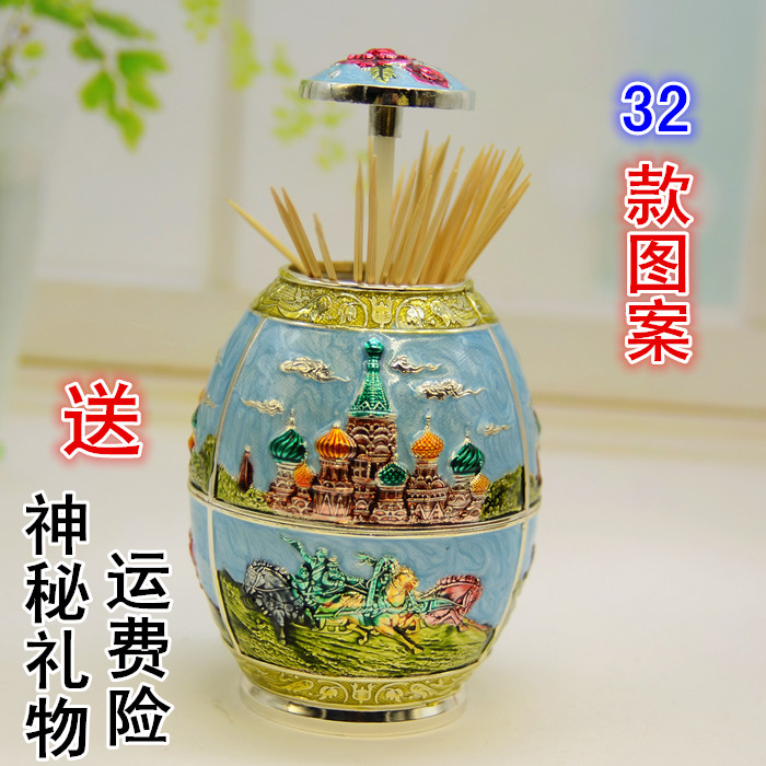 Upscale Russian Colorful Tin Creative Toothpicks Box Au Style Reliquary Jar Comeback Oval toothpicks Enamel Rose Castle