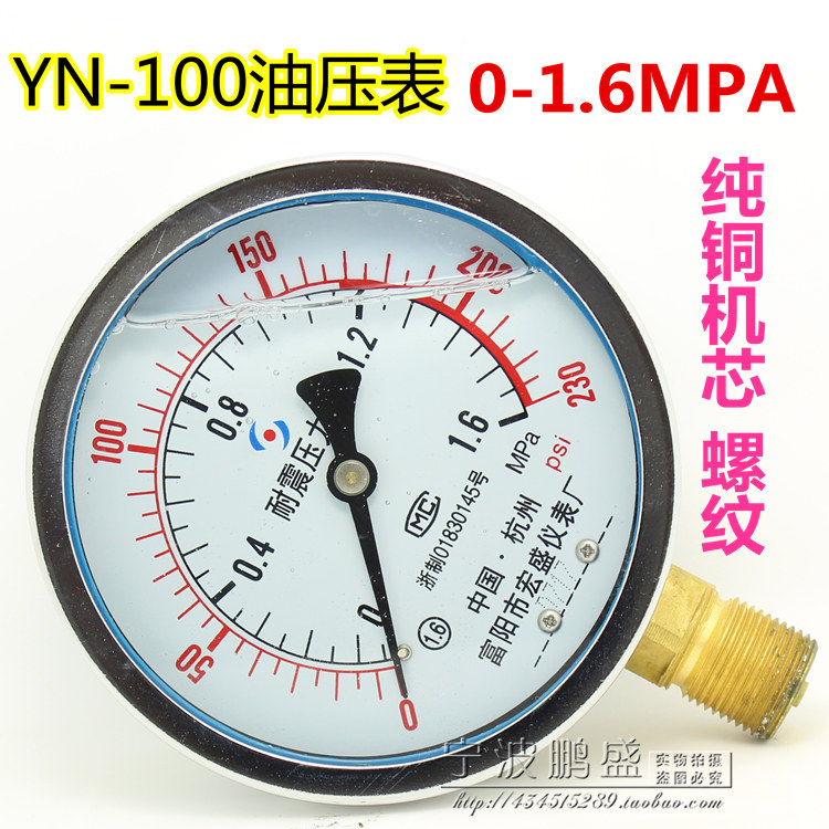 Fuyang pressure gauge YN100 1 6MPA 16 kg shock-resistant pressure gauge shock-resistant high pressure air pressure oil pressure