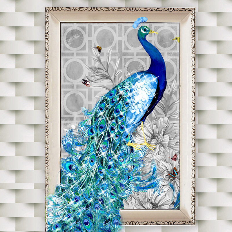 5D Diamond Painting New Living Room Spirit Peacock Large Stick Diamond Cross-stitch Diamond Embroidered Round Diamond