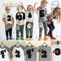 American handmade brand Classic boys and girls birthday digital age T-shirt short sleeves striped crew neck Tee