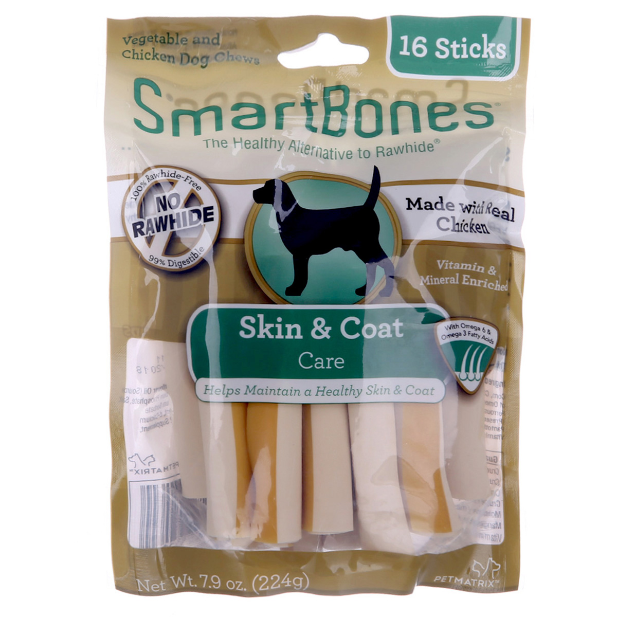 波奇网 狗狗零食SmartBones功能型双色谷蛋白卷棒润皮亮毛16支装