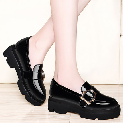 松糕鞋女士春季2018新款韩版黑色小皮鞋百搭