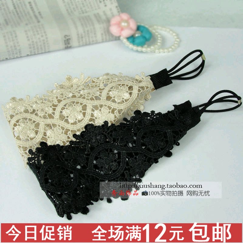 Korean style headband hollow flower lace elastic headband beige headband embroidery material temperament hair accessories headband wide hair set