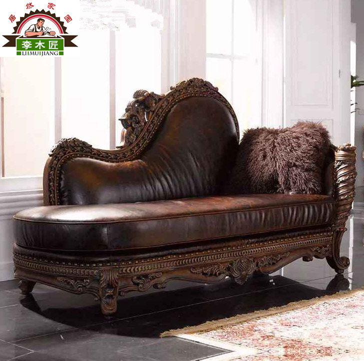 American Guido Chair Genuine Leather Beauty Tatami Bed Bedrooms Single Reclining Sofa Villa Retro your courteo Courteo Princess