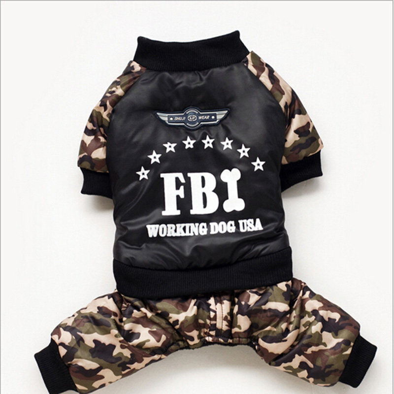 New FBI Camouflate Thicken Cotton Clothes Teddy Dogs Clothes Autumn Winter Dress VIP Pets Four Feet Clothes