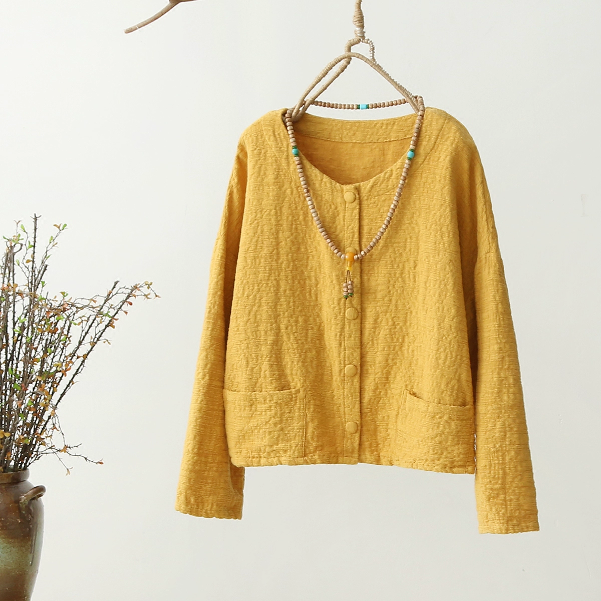 Sản phẩm mới mùa thu áo khoác ngắn của phụ nữ retro văn học cotton và vải lanh cardigan dài tay tất cả các trận đấu áo khoác rộng rãi màu sắc mặc bên ngoài - Áo khoác ngắn