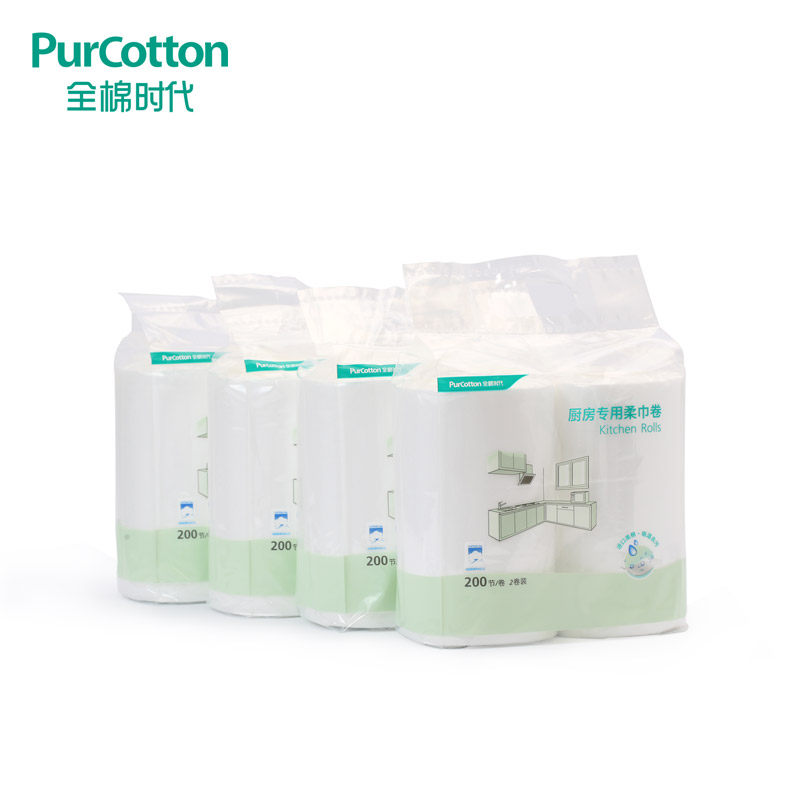 全棉时代 纯棉厨房棉巾 厨房专用纸湿水 加厚款 2卷/袋x4袋