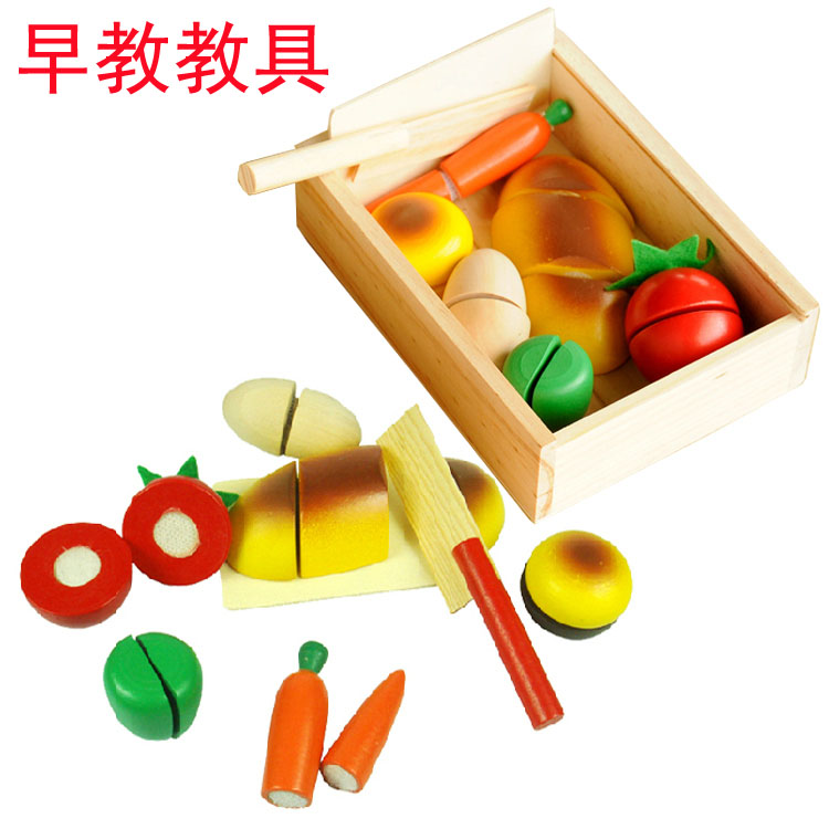 Children's Wooden Boxes Cut to Look at Simulation Fruits and Vegetables Baby Plays Home Wine Kindergarten Early Education Toys