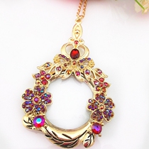 Special 5 times magnifying glass necklace old man reading portable hand Clover pendant Clover transfer neck chain