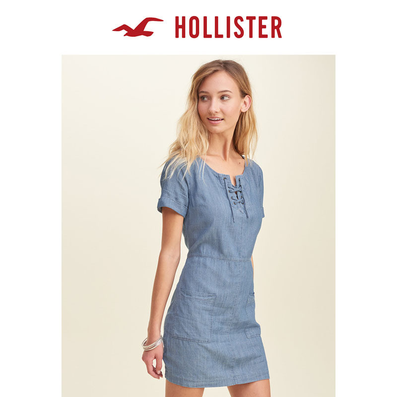 Hollister 2016春装新款绑带直筒连衣裙 女 116922