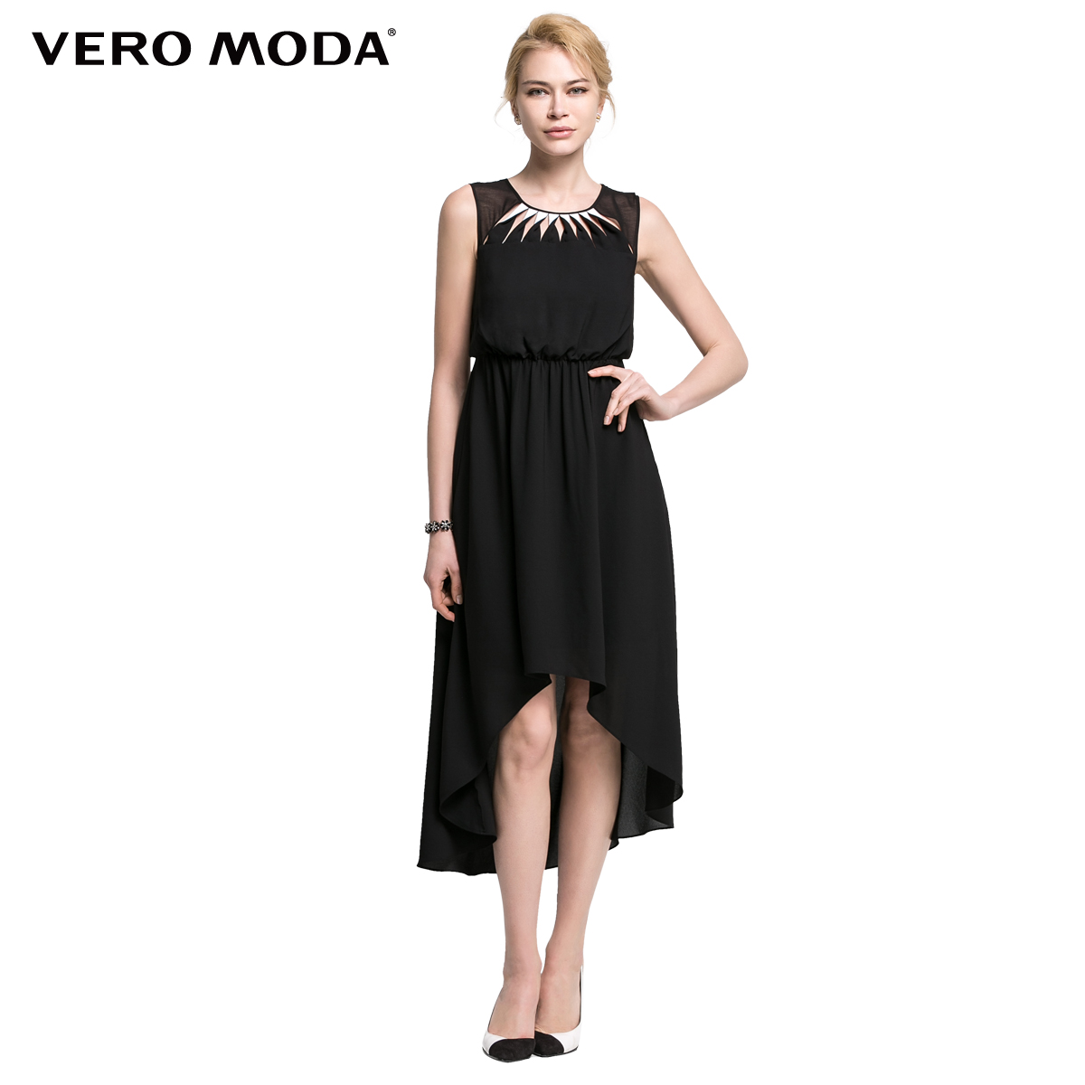 Vero Moda撞色镂空设计圆领连衣裙|31527A112