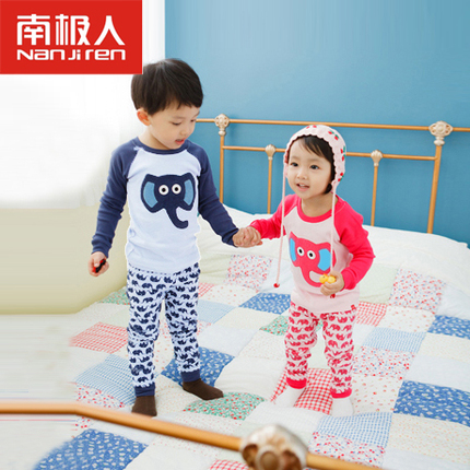 南极人童装 2015春款内衣套装男童女童儿童棉毛套内衣 上衣+裤子