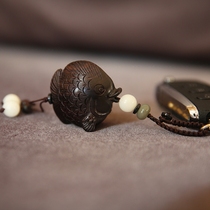 Black sandalwood hand-carved fish car key pendant man Cai two Wang Jiqing has more than key chain