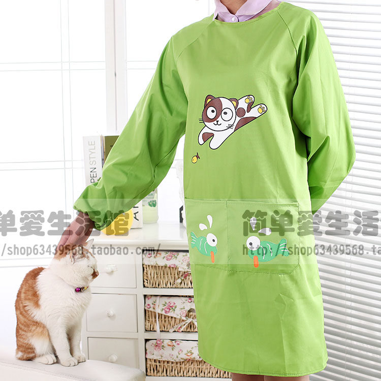 Korean version kitten adult protective coverall kitchen long-sleeved apron adult anti-dressing waterproof and oil-proof overalls