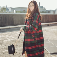 Mùa đông 2015 mới của phụ nữ Hàn Quốc rộng kích thước kẻ sọc retro dài phần dày cộng với áo khoác len bông - Áo Hàn Quốc áo dạ cho người trung niên