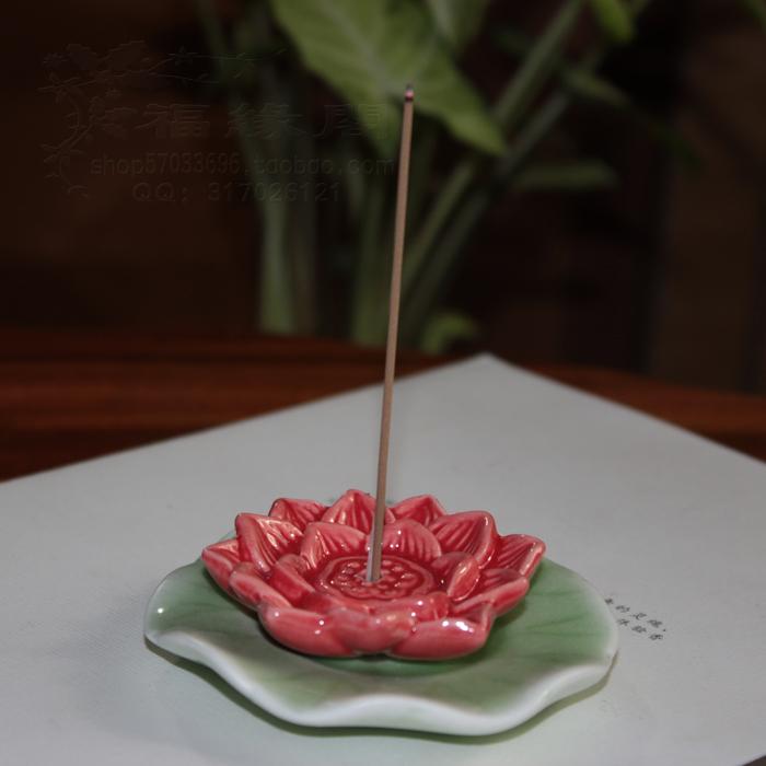 Red lotus lotus incense seat socket lotus incense insert pure handmade lotus ceramic incense seat line incense sleeping incense tower incense