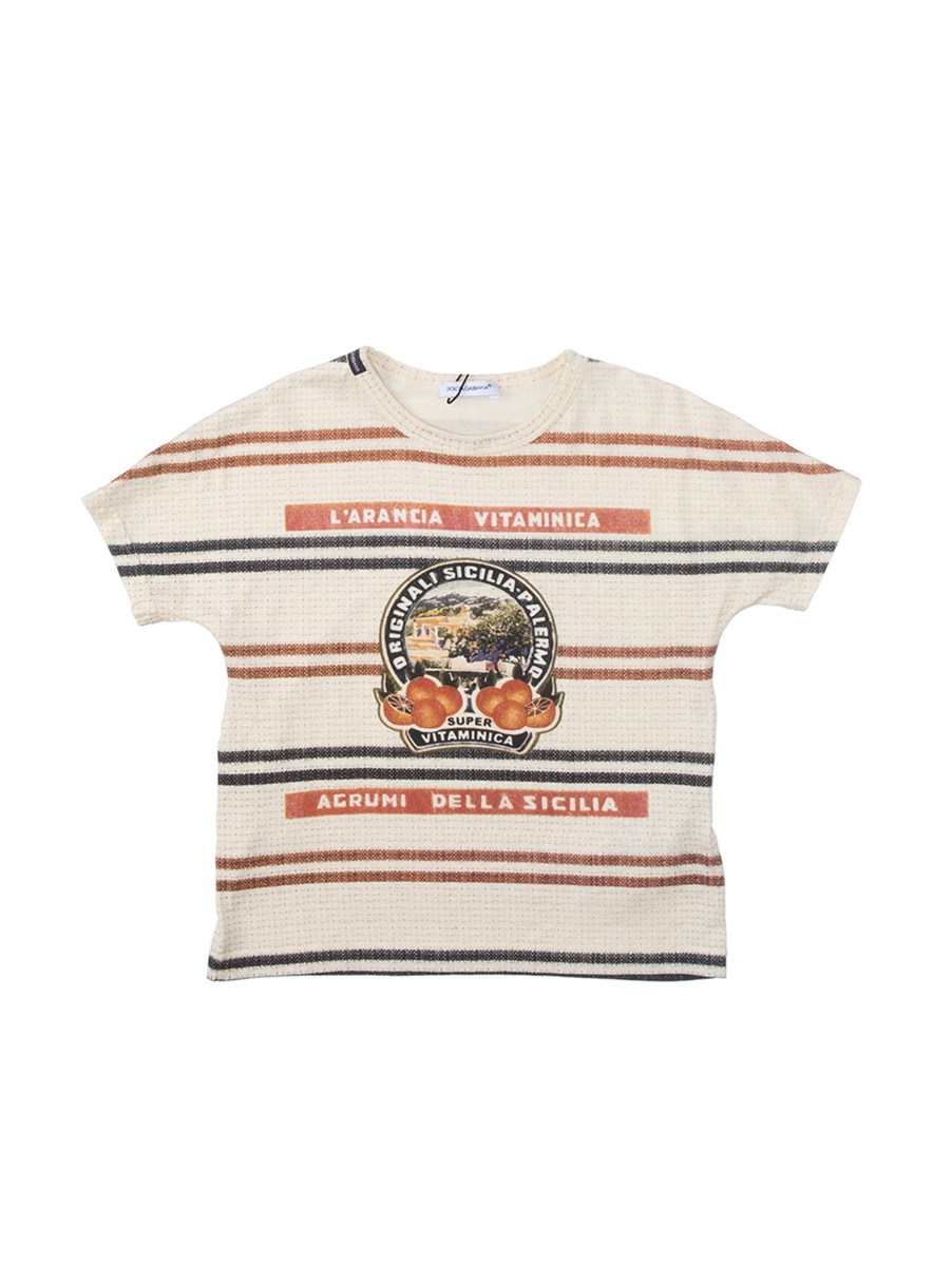 Dolce&Gabbana 米色条纹徽章印花短袖T恤