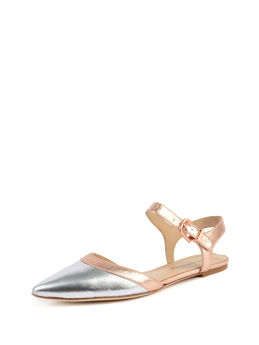 Via Spiga 粉色拼银色尖头搭扣凉鞋