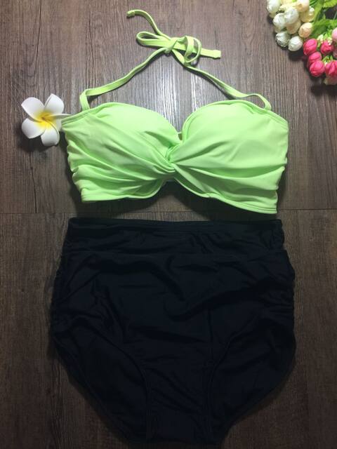 ເຄົາເຕີ້ແບຣນ ruffled underwire high-waisted slimming pleated belly-covering letters cute small-breasted bikini bikini.