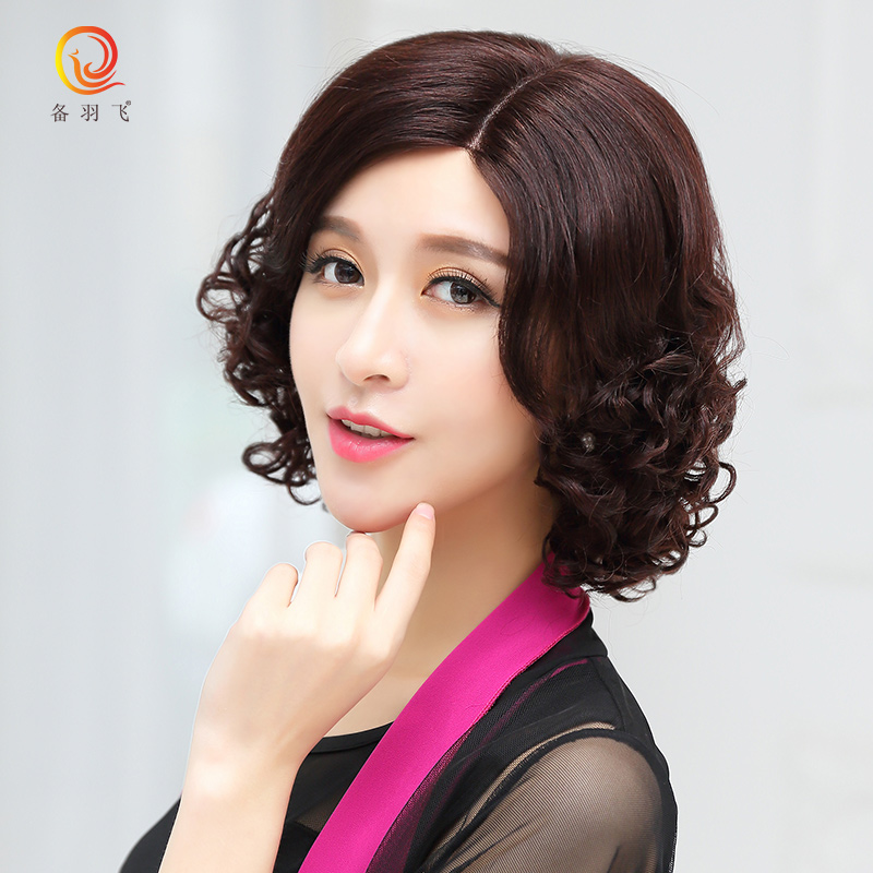 备羽飞 真发假发女短卷发套 手织侧分贵妇气质真发套女士短卷发