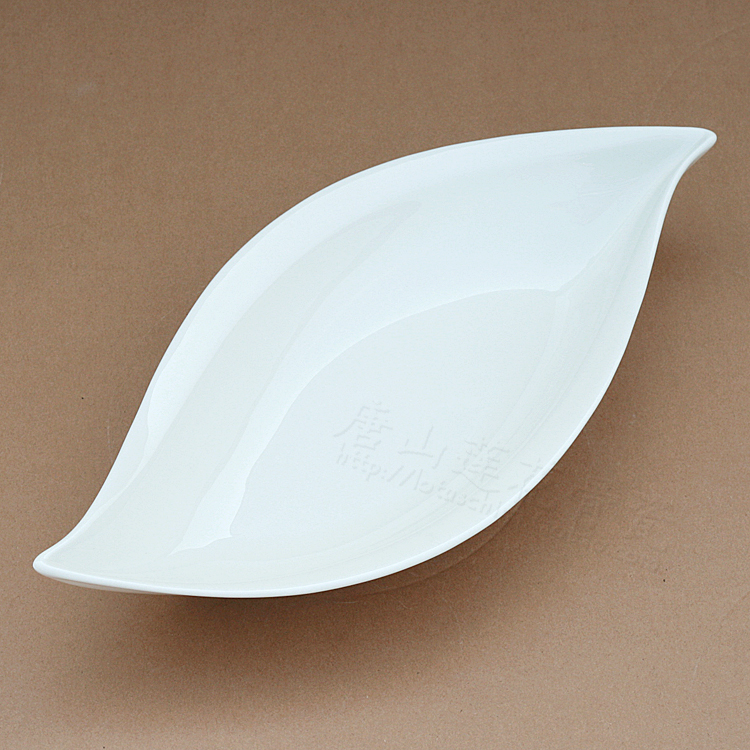 Willow leaf plate 8 12 16 inches special-shaped creative pure white bone china high-grade transparent bone china tableware