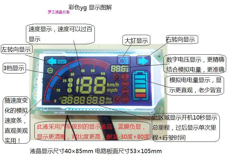 Upgrade 2013 Electric Car 48-60v Color Liquid Crystal Meter Accumulated Mileage Single Mileage temperature Current
