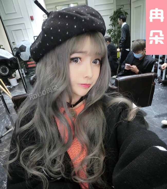 奶奶烟灰色长卷发银灰色COS Lolita假发哑光高温丝 原宿假发
