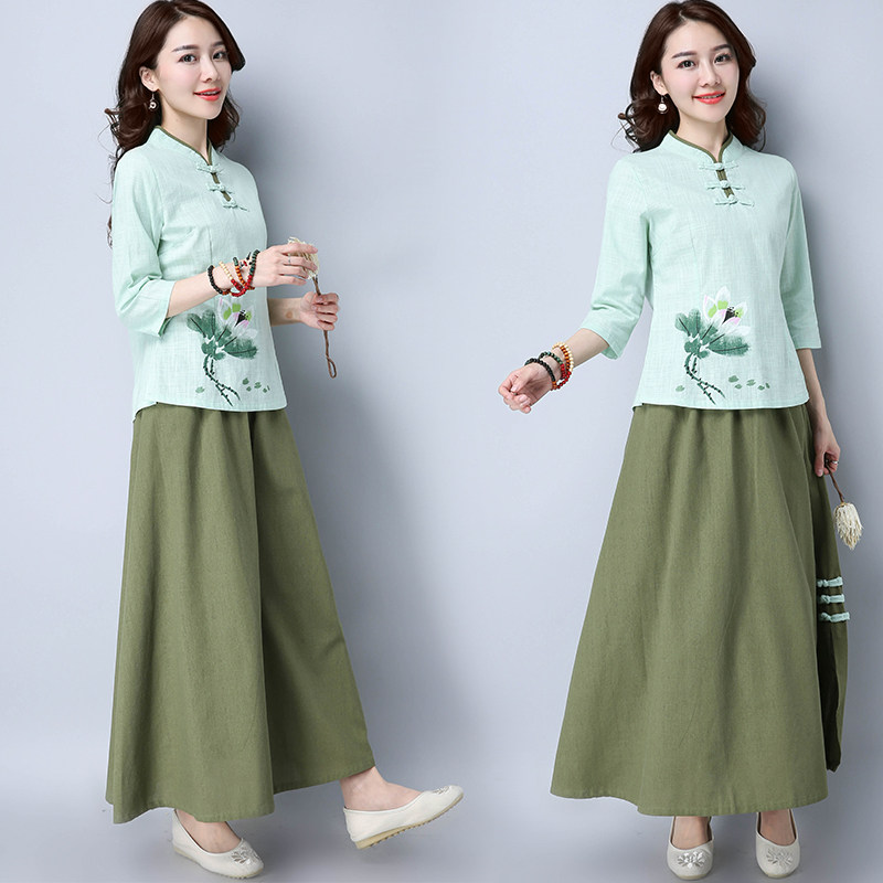 2017新款旗袍改良汉服中式女装唐装女修身棉麻茶服女上衣
