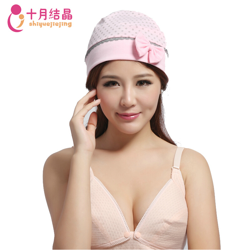 十月结晶月子帽产妇帽四季秋季月子帽子时尚波点蝴蝶结孕妇帽包邮