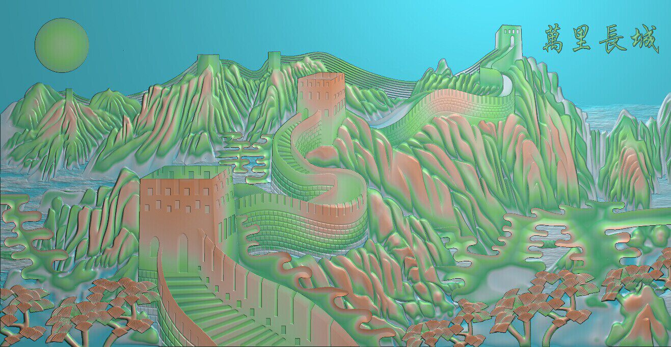 Finely Carved Figures Relief Figures Great Wall Landscape Auspicious Clouds Sun Huabiao Songhe