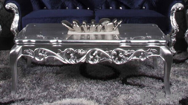 European-style light luxury coffee table gold and silver foil tea table home living room coffee table exhibition hall solid wood carving display big coffee table 2001