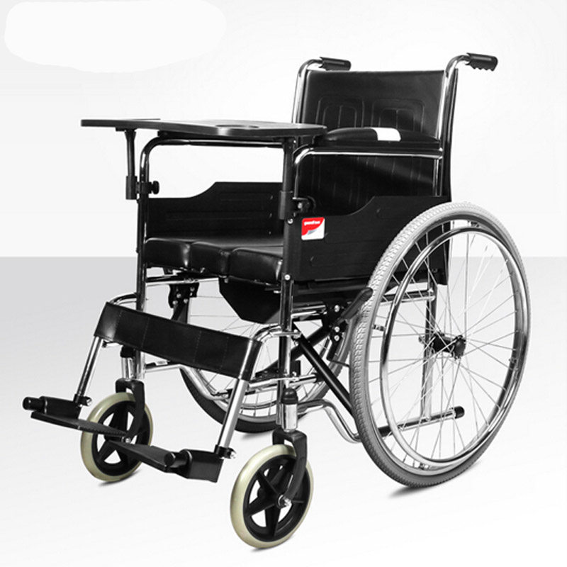 鱼跃轮椅H005B 老年人轮椅折叠 轻便电镀钢管老人椅带餐桌