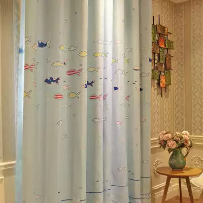 Customized curtains bedroom blackout floor-to-ceiling windows, floating windows, simple finished products, curtains, cartoon Happy Fish