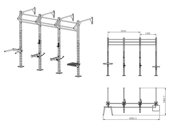 Comprehensive Physical Training Rack, Wall-Mounted 4-Column Model