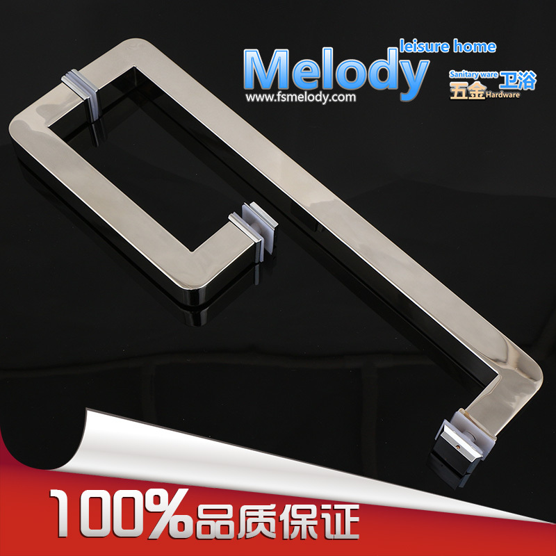 H007Lr Rounded Square Tube 304 Stainless Steel Bright Shower Room Tempered Glass Door Handle Bathroom Door Large Handle