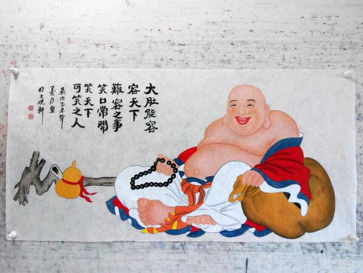 Can be customized pure hand-painted Chinese painting calligraphy and painting boutique figure painting Meticulous Maitreya Buddha figure portrait decoration