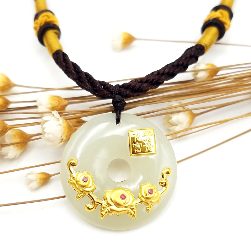 Golden inlaid jade flower open rich and expensive pendant and field jade white jade inlaid foot gold female section Jade Pendant Pendant Pendant jade pendant pendant