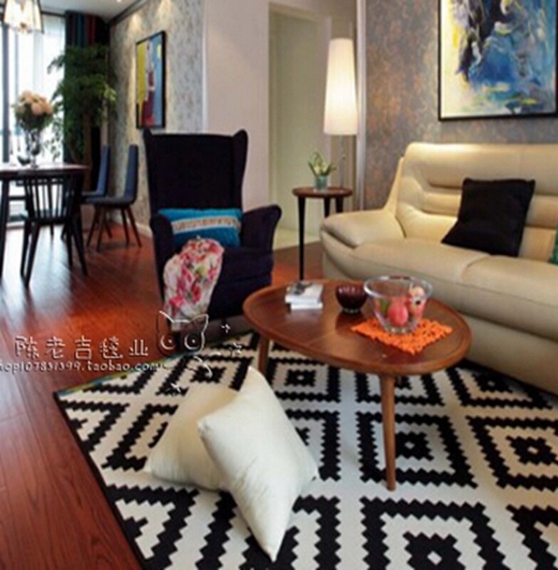Simple European modern black and white carpet bedroom bedside living room coffee table model room handmade acrylic carpet customization