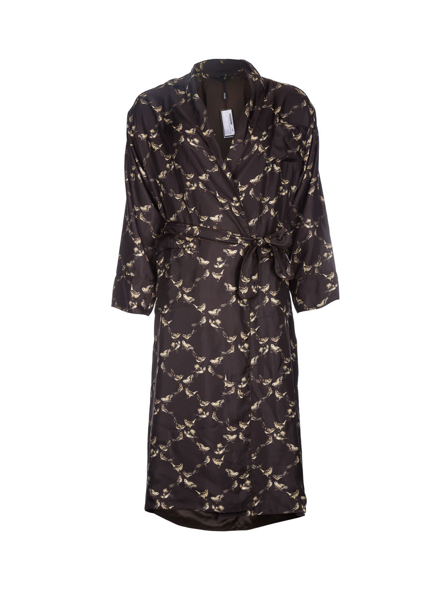 Dolce&Gabbana 褐色印花饰口袋系带长款家居服