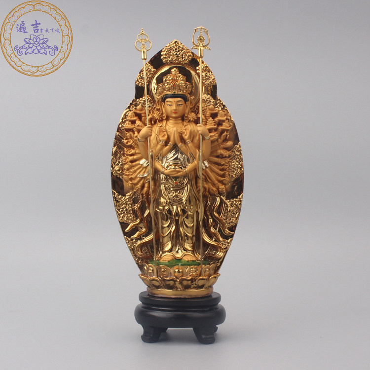 Resin gold plated thousands of hands Guanyin view the bodhisattva with a base small Buddha statue with a solemn and majestic knot-Taobao