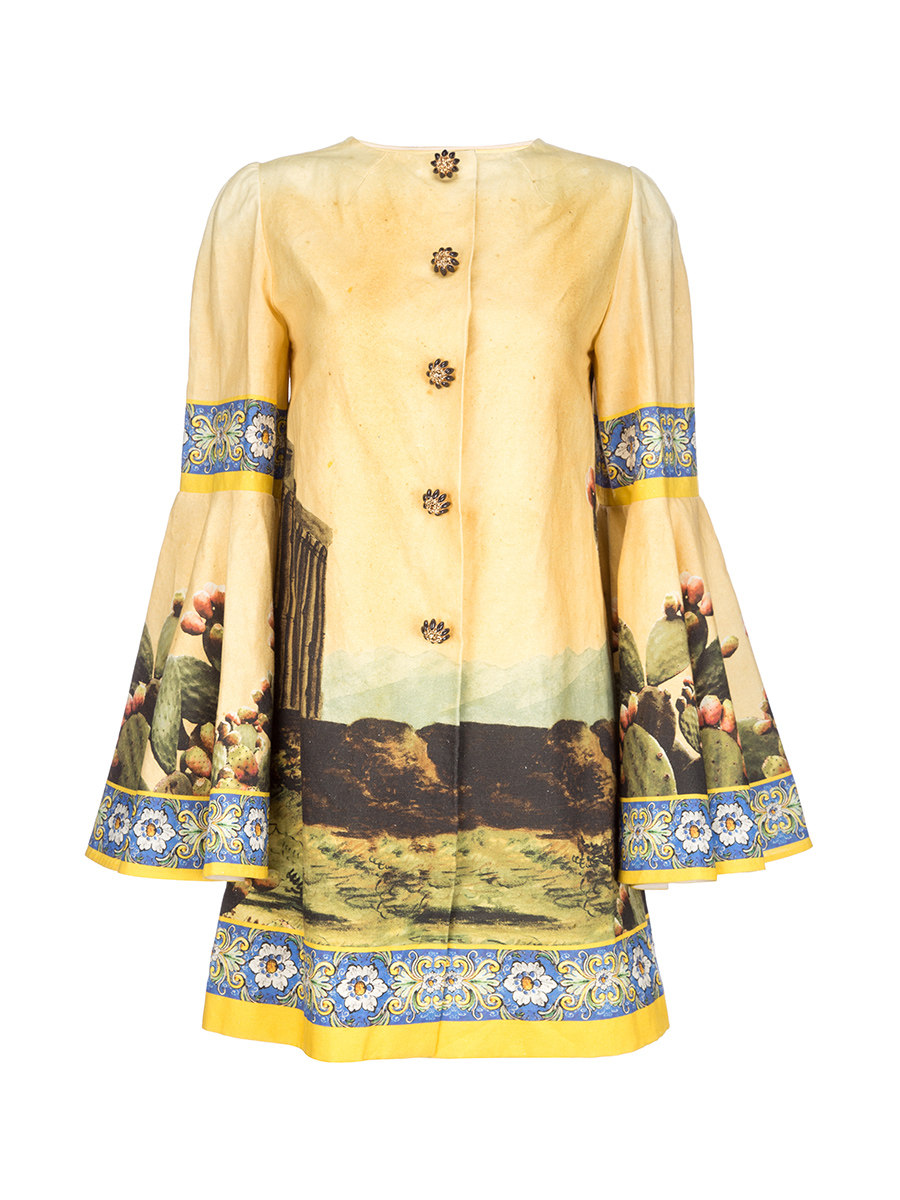 Dolce&Gabbana 黄色希腊主题印花连衣裙