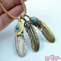Male And Female Feather Necklace White Bronze Pendant High Bridge My Groom Wave Human Eagle Claw Retro Hanging Chain Couple Creative Key Clasp