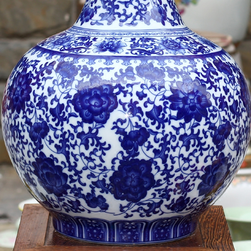 Jingdezhen ceramic blue tie up branch lotus large vase home sitting room mesa office antique craft ornaments