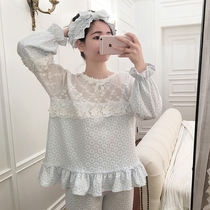 Home Suits Suit Womens Autumn Winter Long Sleeves Long Pants Pyjamas Woman Han Edition Cute Lace Full Cotton Sweet And Beautiful Sleeping Clothes Spring Autumn