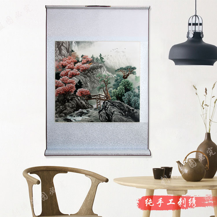 Ou embroidery boutique landscape decorative painting soft mount pure hand-embroidery craft gift decoration living room dining room bedroom painting gift