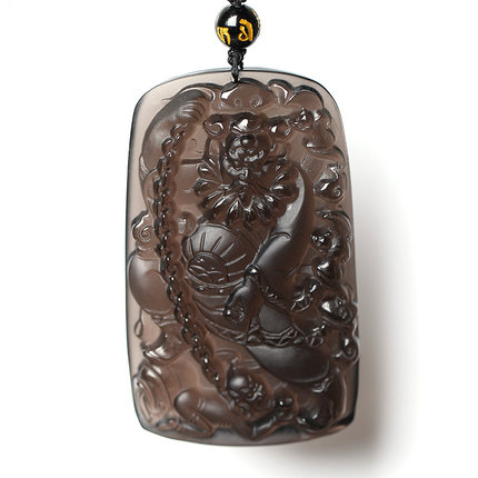 卜安堂开光冰种冰发丝黑曜石钟馗吊坠