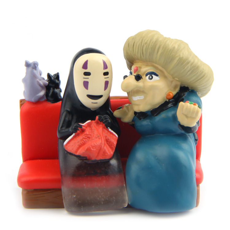 Hayao Miyazaki Chiyo Chihiro sitting on the sofa knitting sweater faceless male money mother-in-law DIY model landscaping doll ornaments