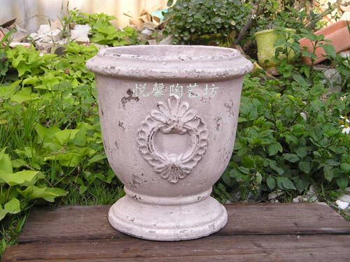 Eurostyle Retro Style Pottery Pottery Basin Big Trophy High Foot Cup Coarse Pottery Making Old Breathable Garden Courtyard Floral