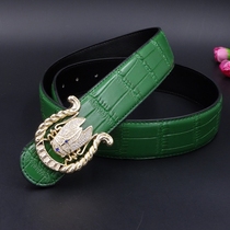 Rhinestone gold cicada belt Korean version of mens smooth buckle slacks with fashion embossed young mens personality belt leather